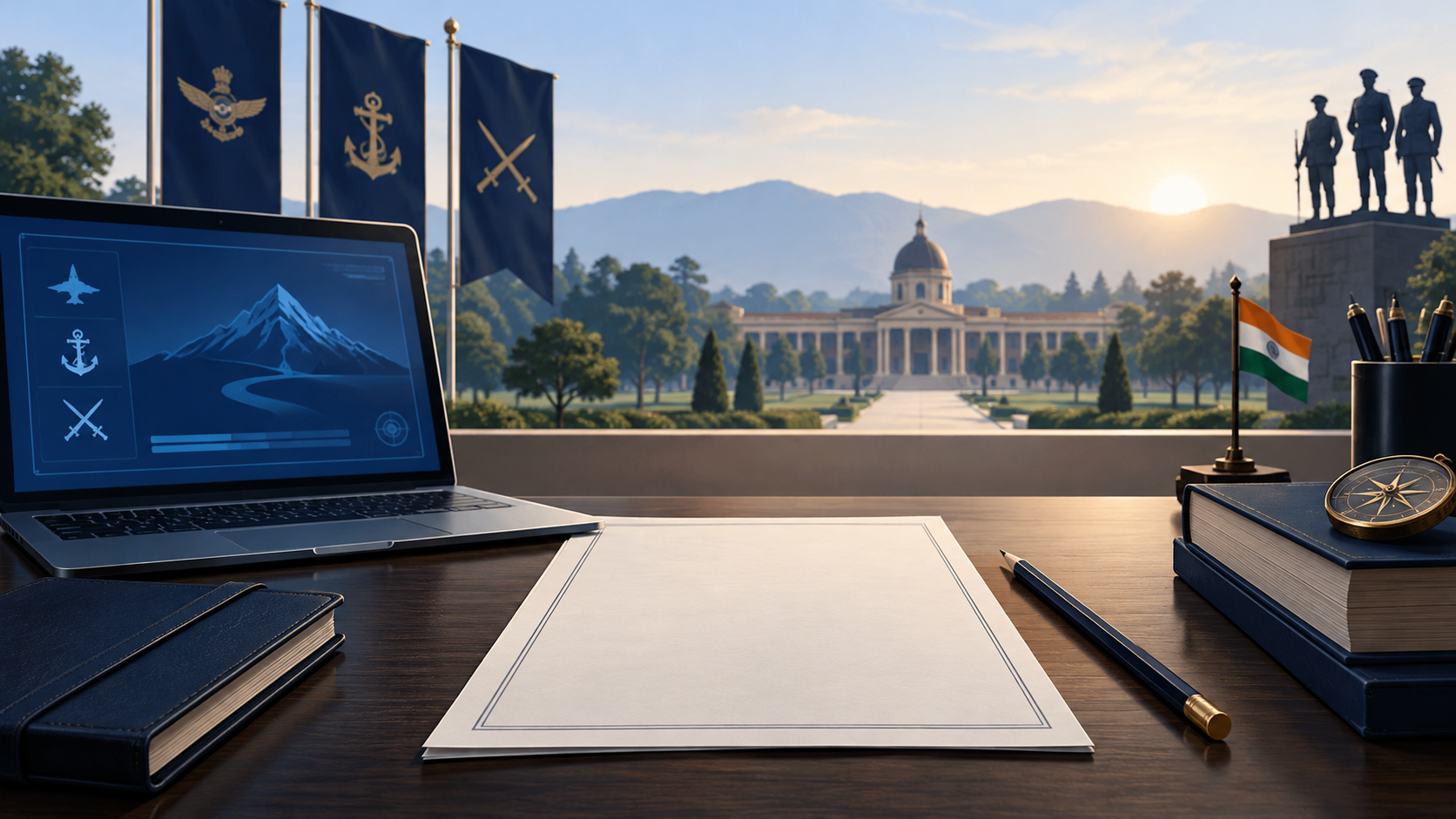 AI-generated editorial illustration of a study desk and abstract examination result document.