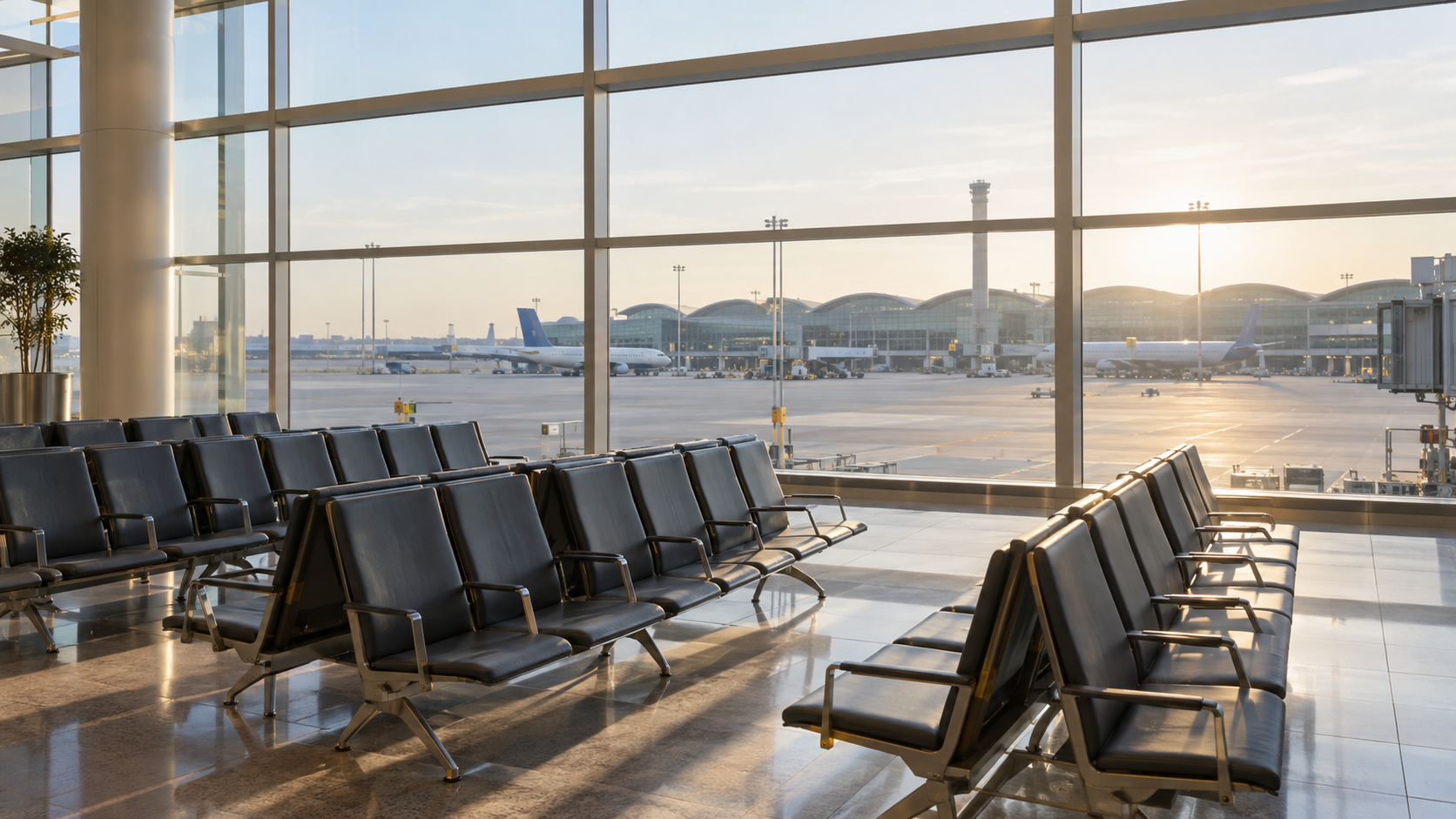 AI-generated editorial imagery of a generic Gulf airport departure hall; not a photograph of Riyadh airport or the reported attack.
