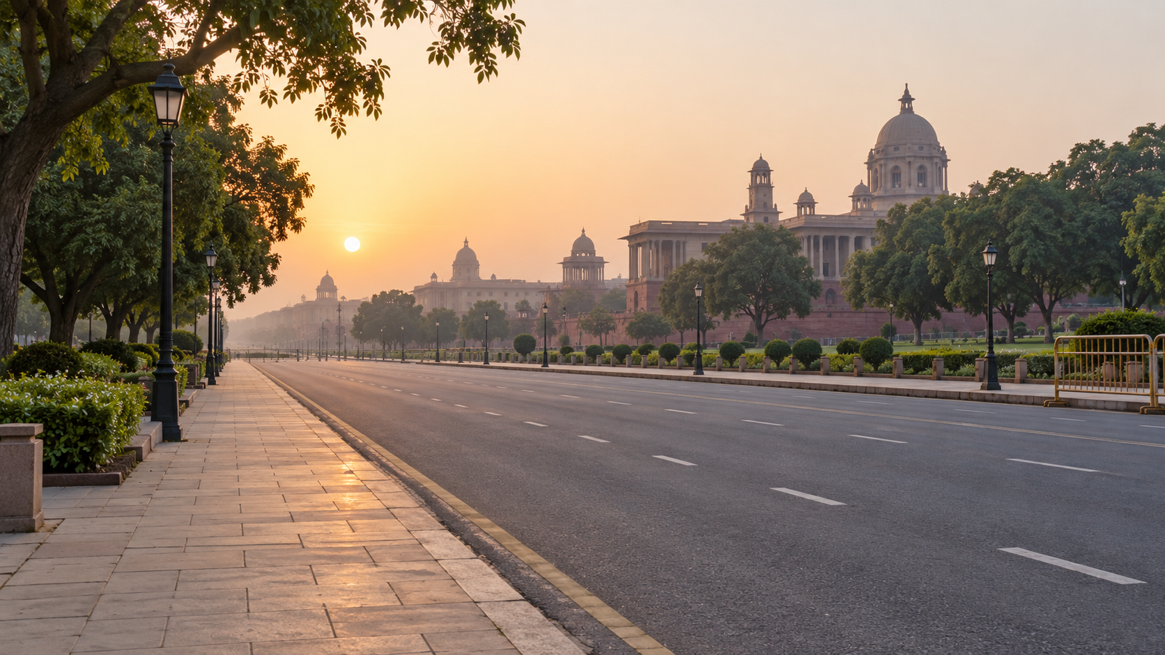 AI-generated editorial imagery of a generic Indian civic avenue; not a photograph of the announced march or any reported event.