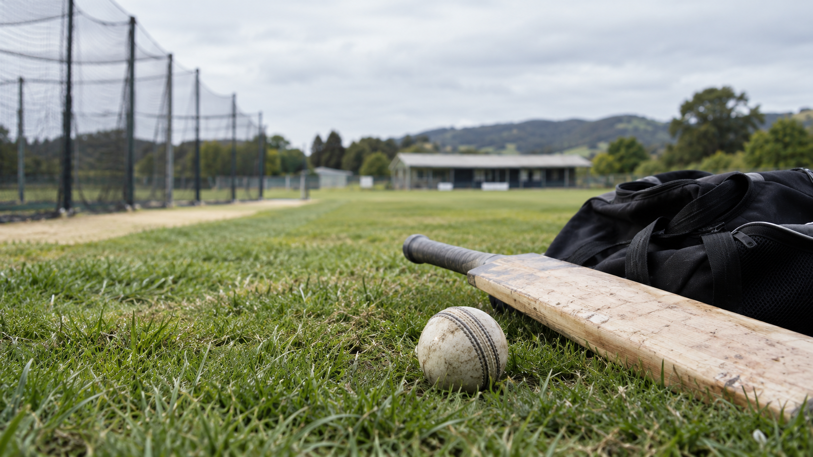 AI-generated editorial imagery of a generic cricket practice ground and equipment; not a photograph of the announced squad or a match.