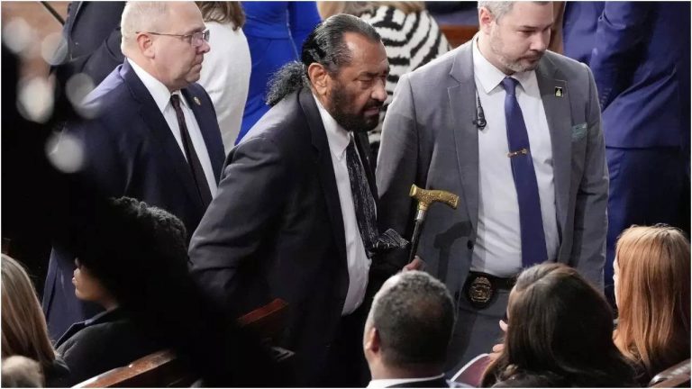 Rep. Al Green ejected for heckling Trump; Democrats show dissent during speech in House chamber.