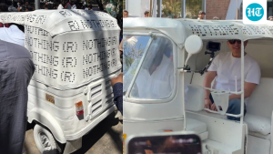 “Pei’s Viral Autorickshaw Arrival: Nothing’s Striking White Vehicle Captivates Online Audiences”